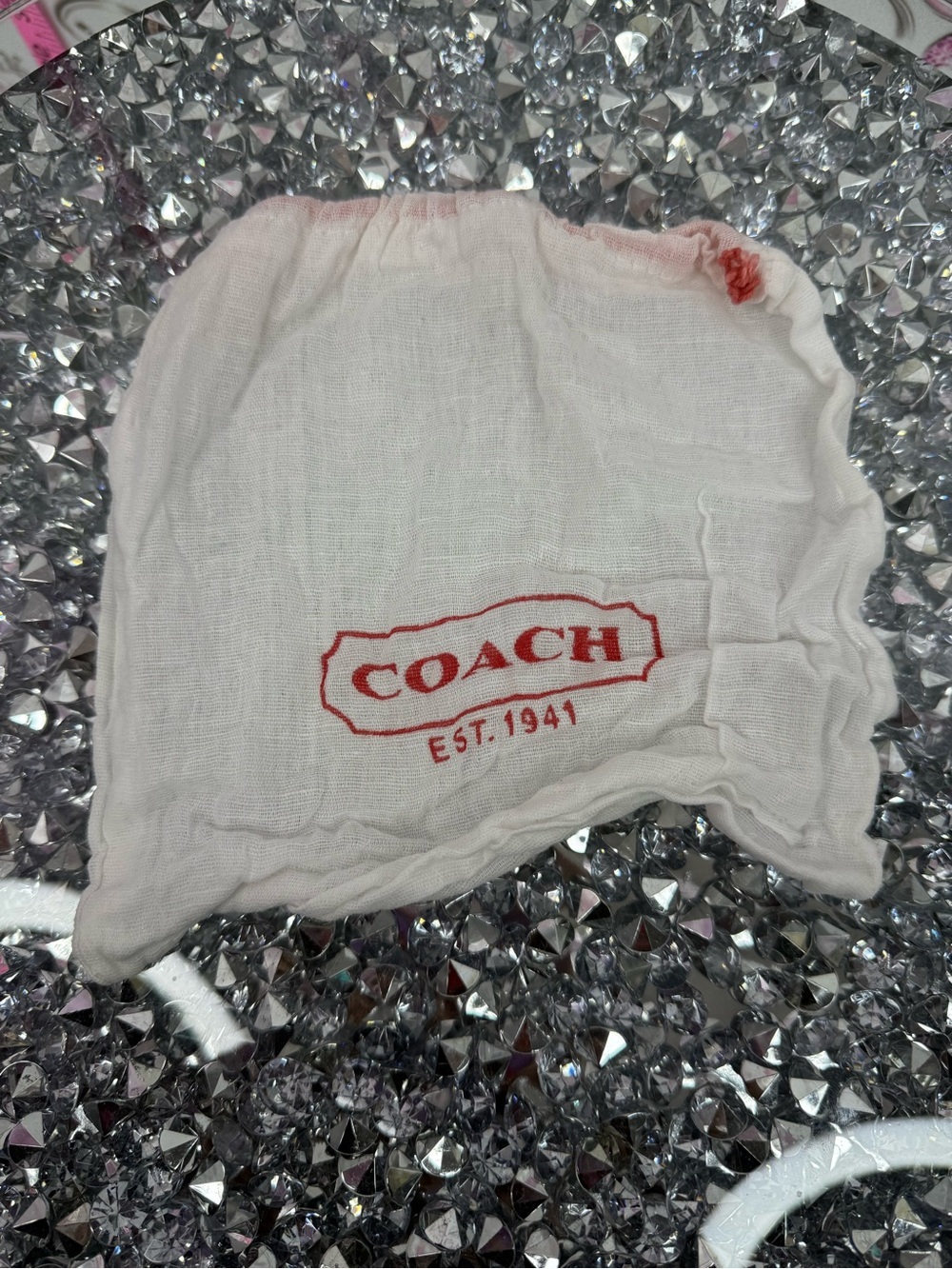 COACH mini dust bag White Drawstring Dust Bag with Red Logo